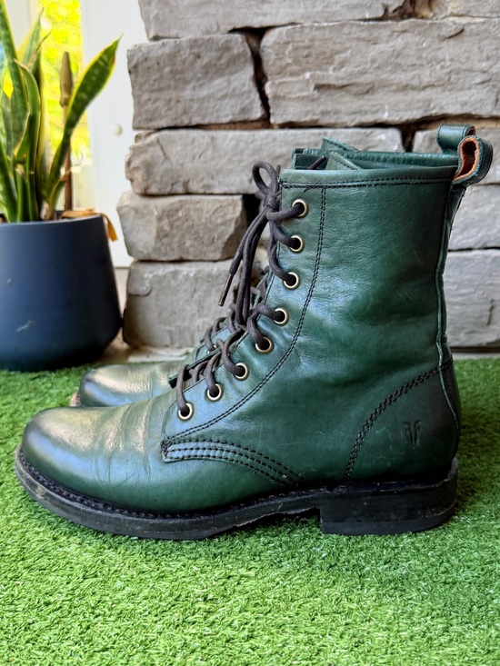 Frye Shoes - Frye Veronica Combat Distinctive Green Leather Women’s Boots